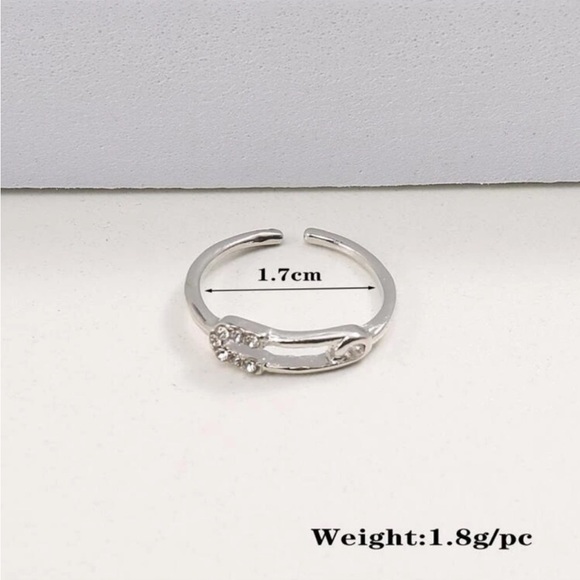 SILVER SAFETY PIN CUFF RING - Picture 2 of 4